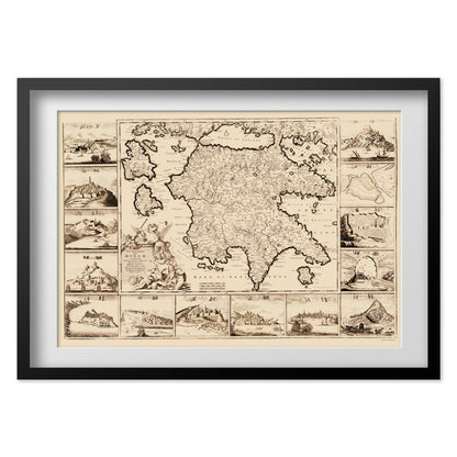 Greece & Greek Islands 1688 Map print in a black frame with a white mat