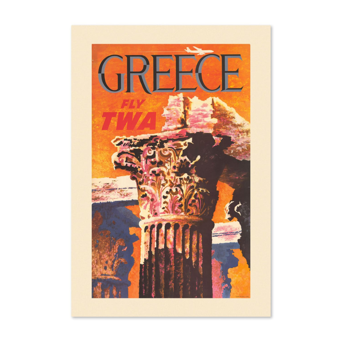 Greece Fly TWA 1960s poster print