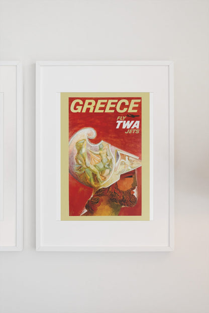 Greece Fly TWA Jets poster on a light wall
