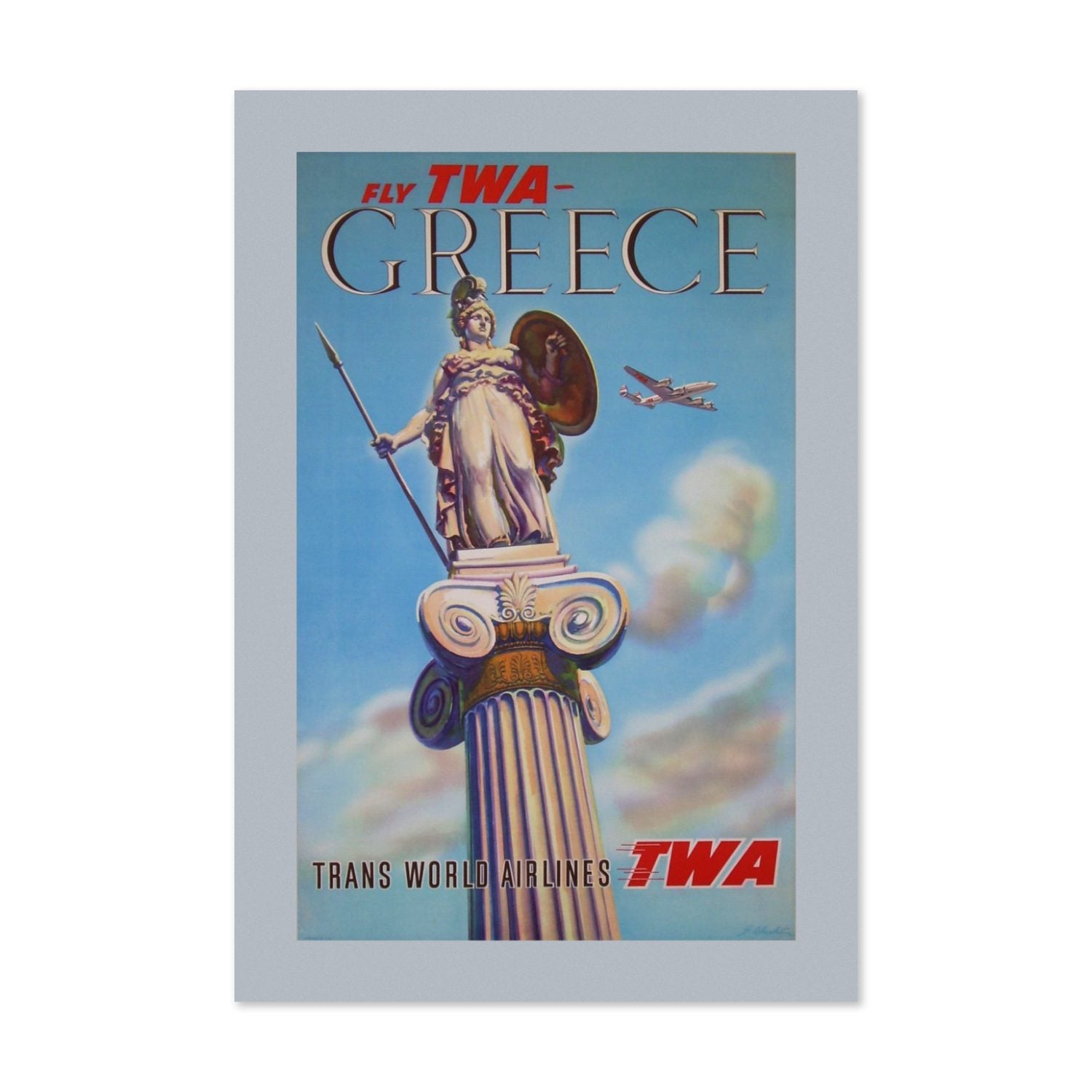 Greece Fly TWA 1955 poster print