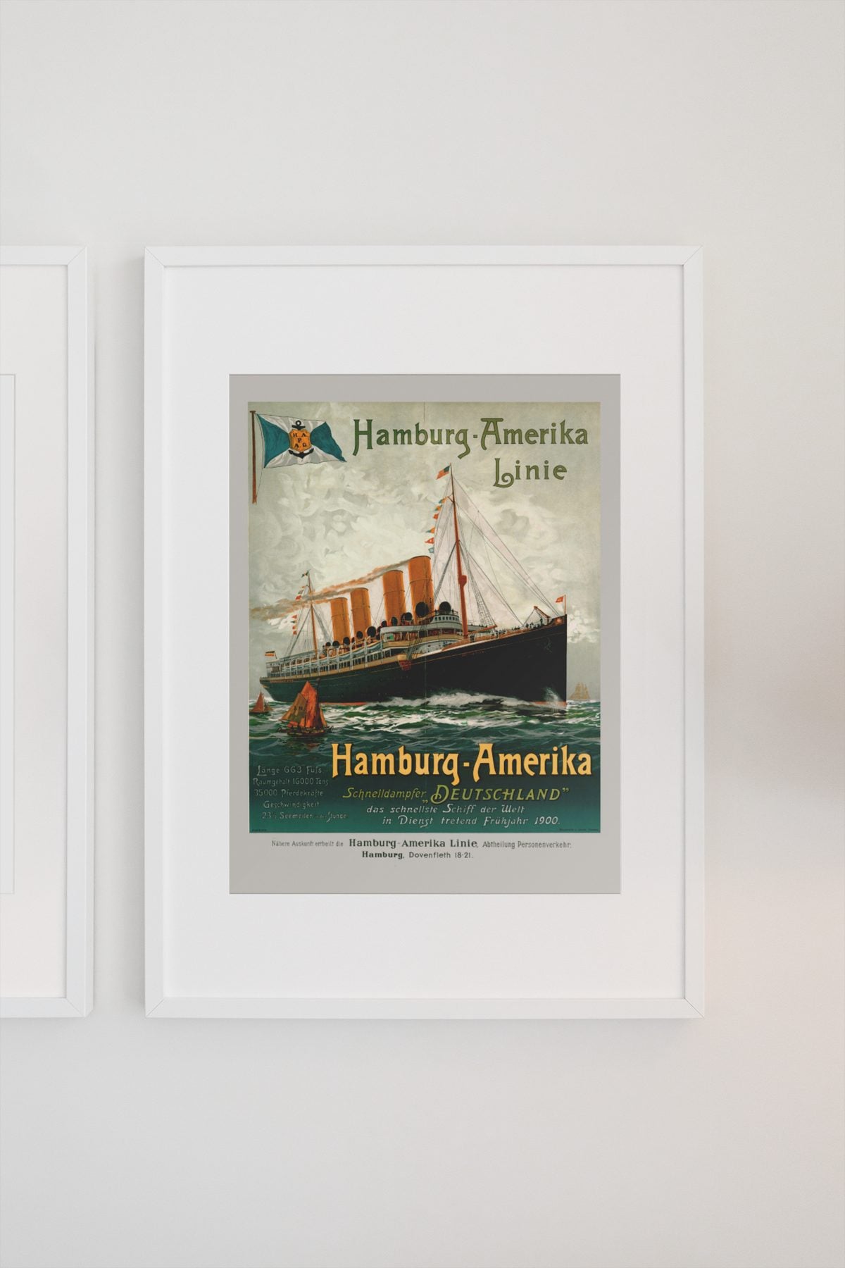 Hamburg Amerika Linie 1900 poster on a light wall