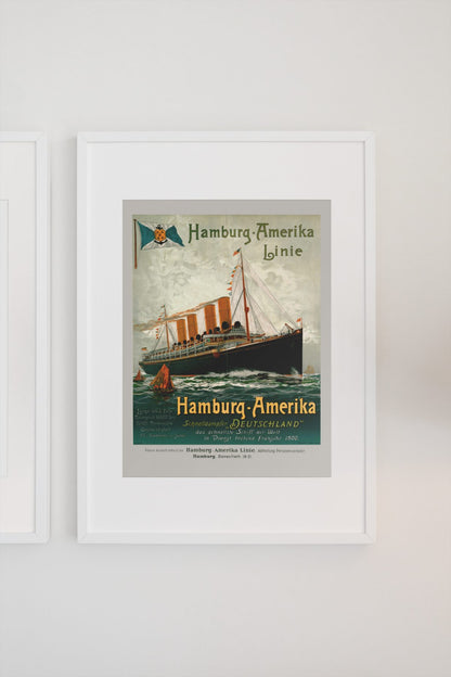 Hamburg Amerika Linie 1900 poster on a light wall