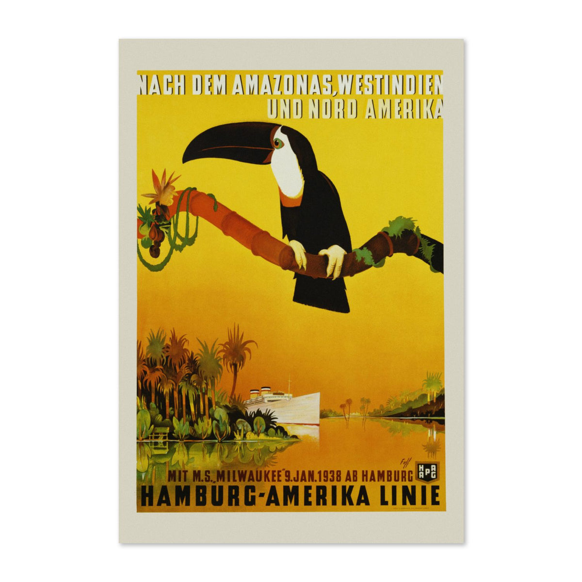 Hamburg Amerika Linie Amazon Toucan poster print