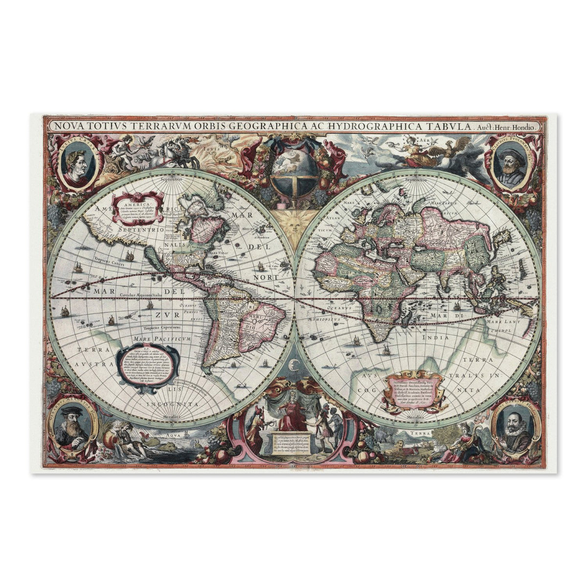 Hand-Coloured World Map 1630 poster print