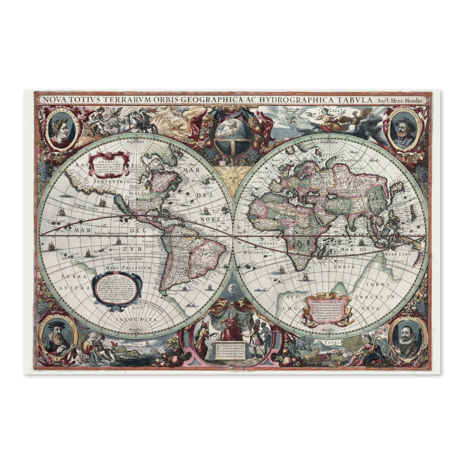 Hand-Coloured World Map 1630 poster print