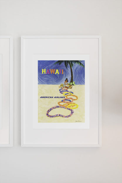Hawaii American Airlines poster on a light wall