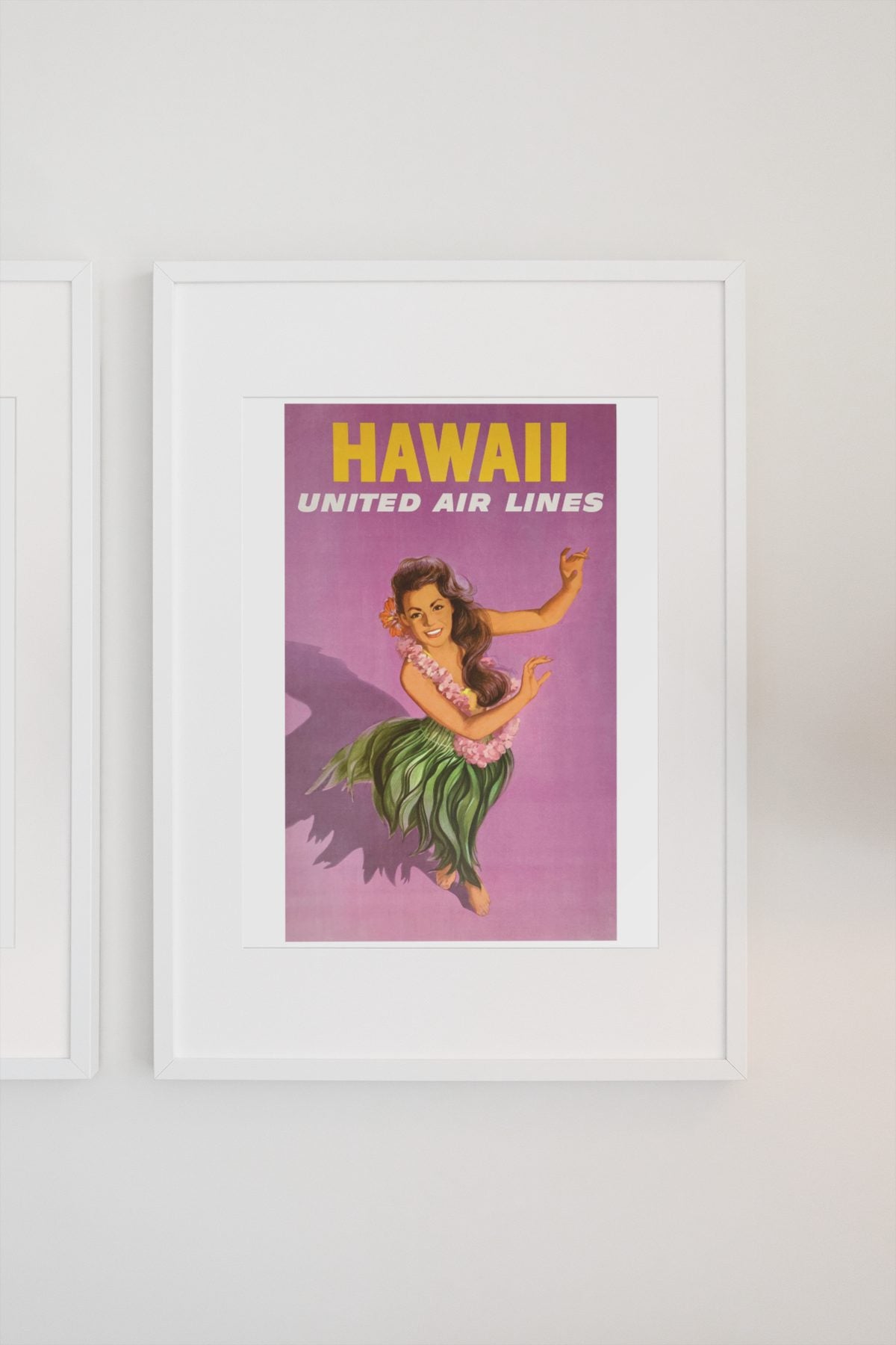 Hawaii Hula United Air Lines poster on a light wall