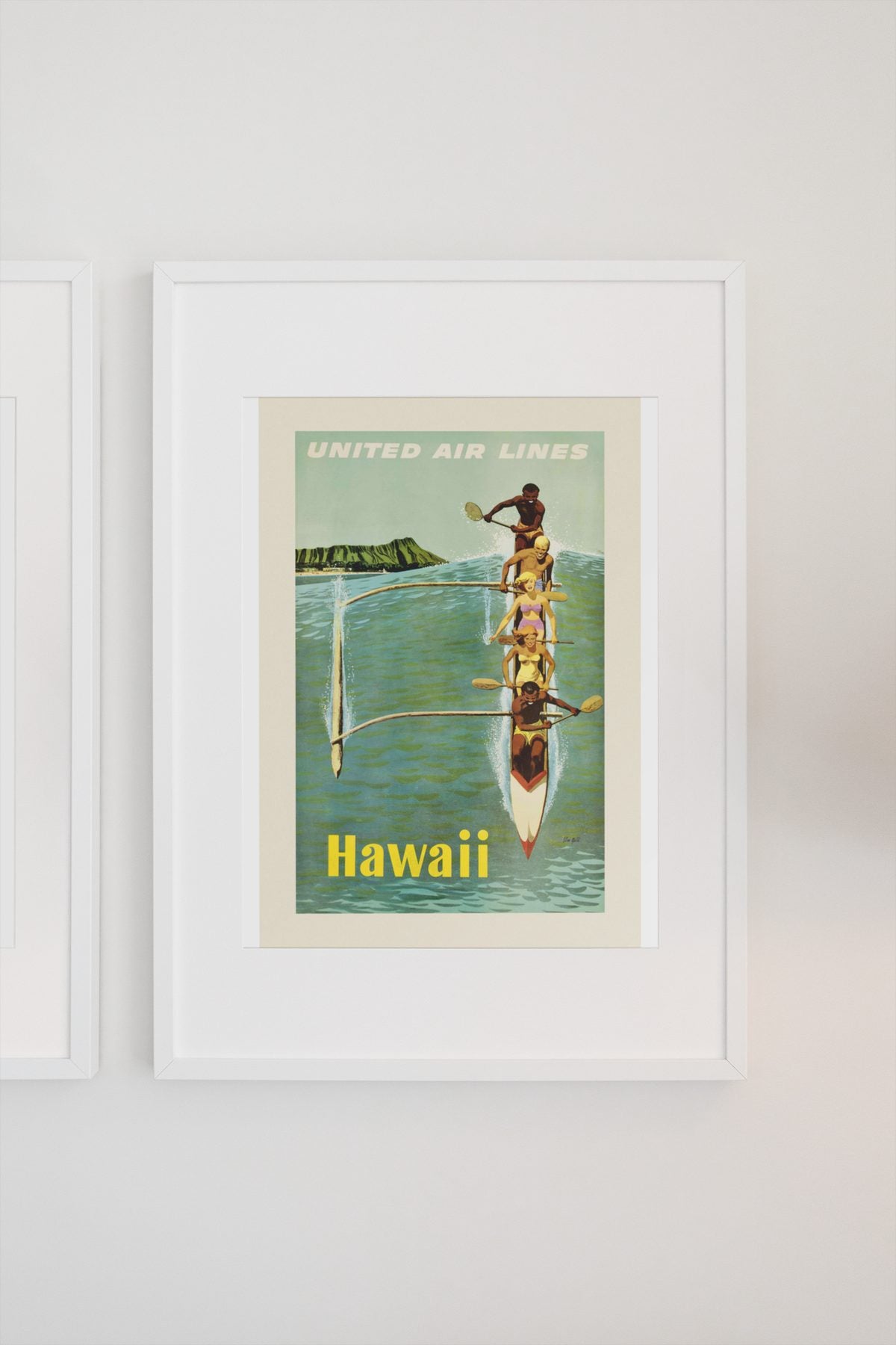 Hawaii Outrigger Canoe poster on a light wall