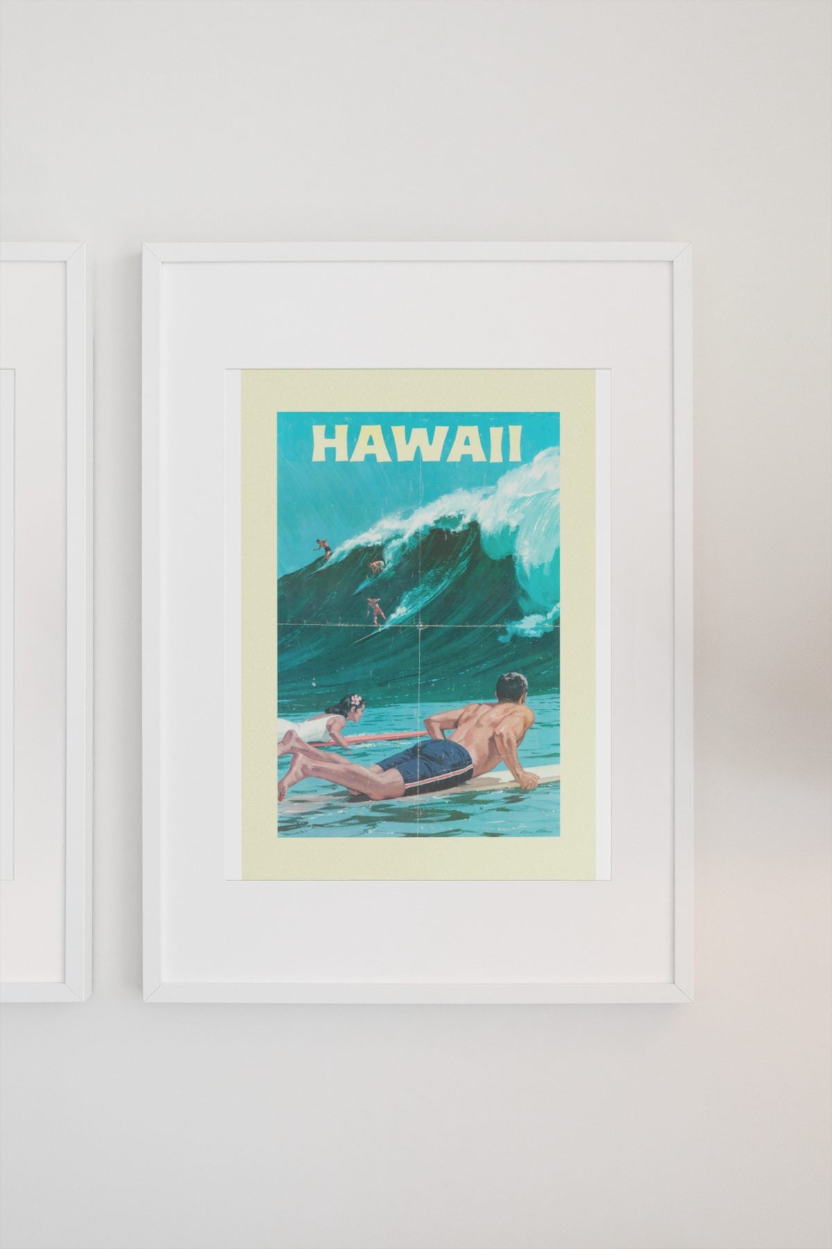 Hawaii Surfing poster on a light wall