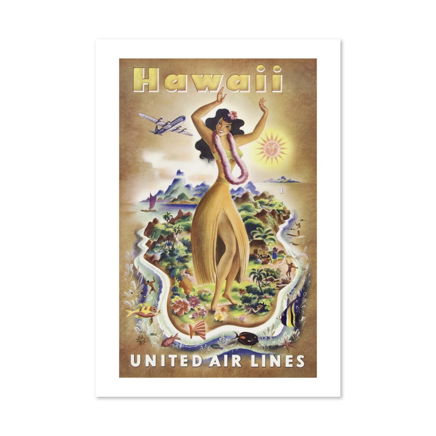 Hawaii United Air Lines poster print