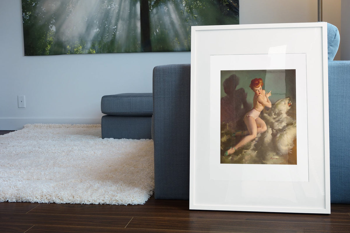He Almost Scared Me Out of My Skin by Gil Elvgren, pin-up poster — living room wall