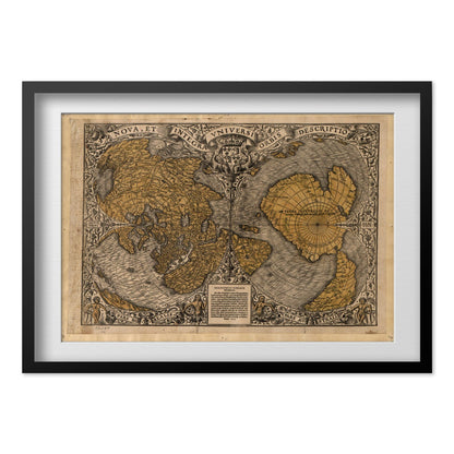 Heart-Shaped World Map 1531 print in a black frame