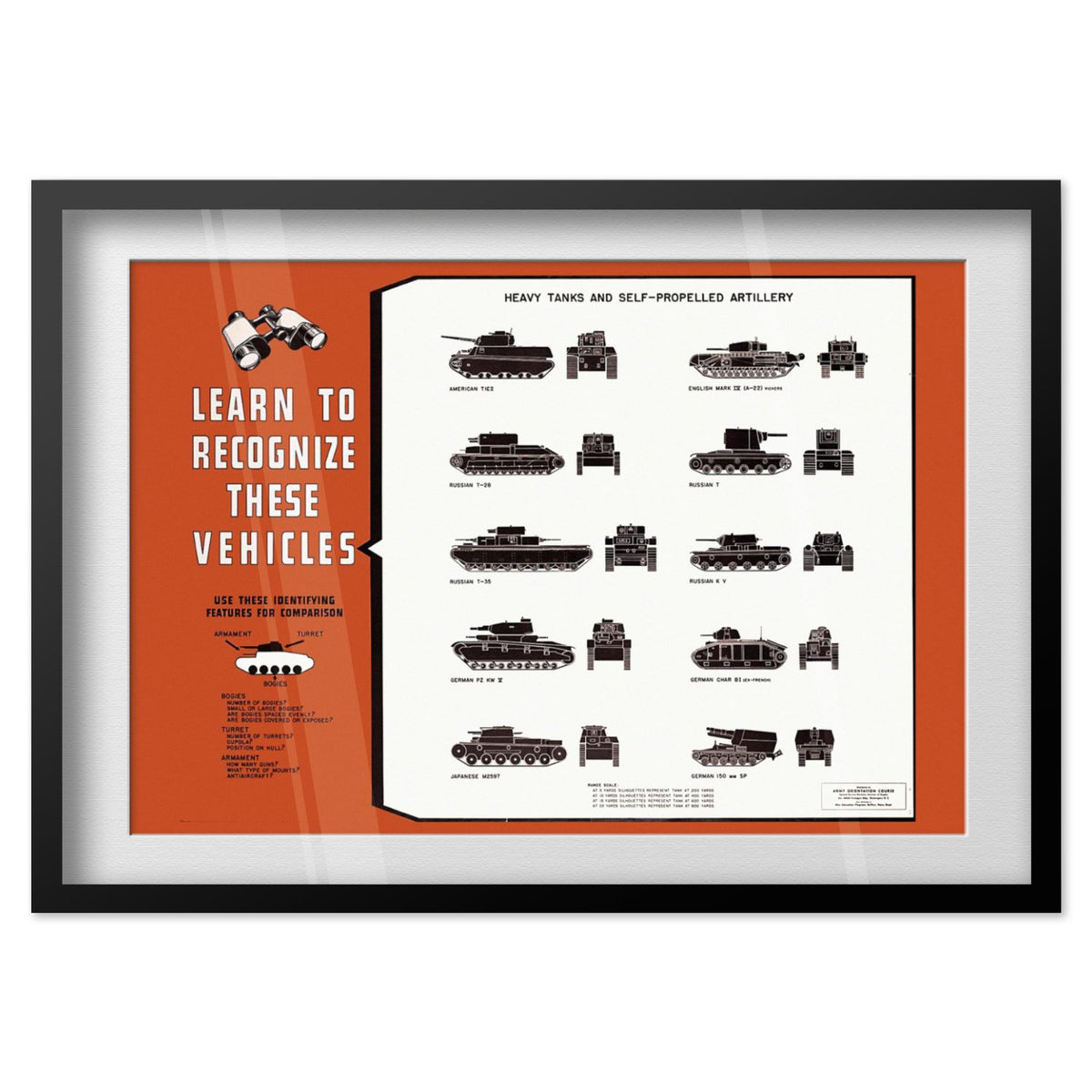 Heavy Tank Recognition Chart poster in a black frame