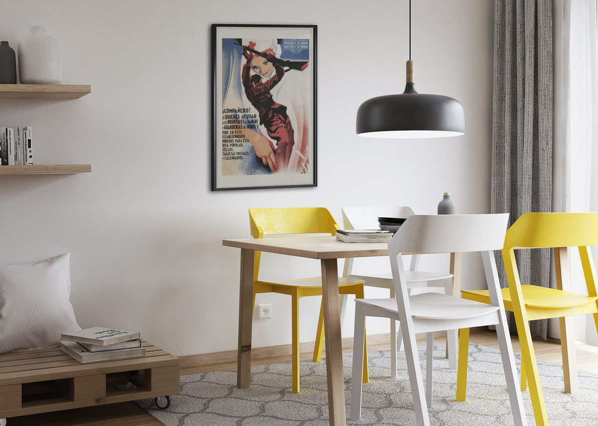 Help the Blood Hospitals poster framed above a dining table
