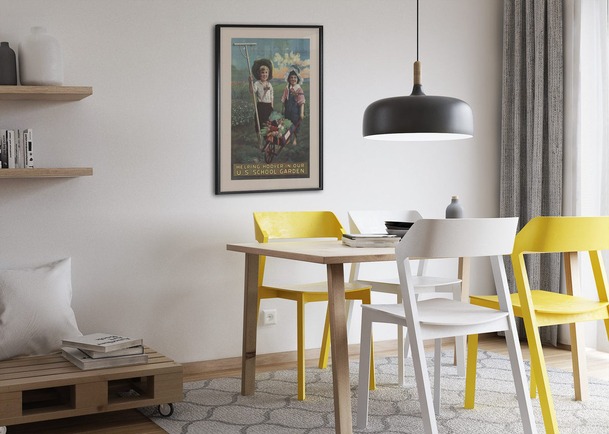 Helping Hoover in Our U.S. School Garden poster framed above a dining table
