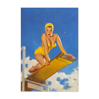 High and Shy by Gil Elvgren, pin-up poster — framed print
