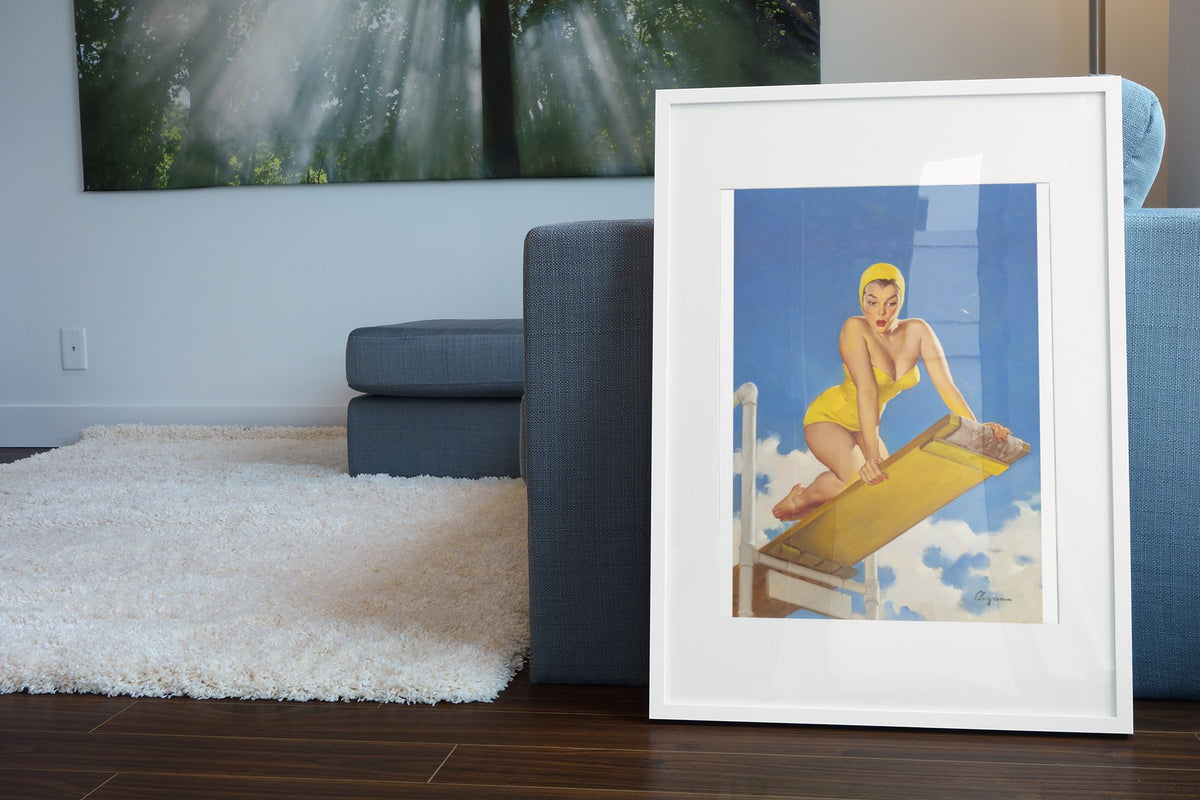 High and Shy by Gil Elvgren, pin-up poster — living room wall