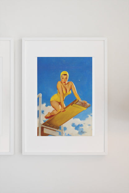 High and Shy by Gil Elvgren, pin-up poster — gallery wall
