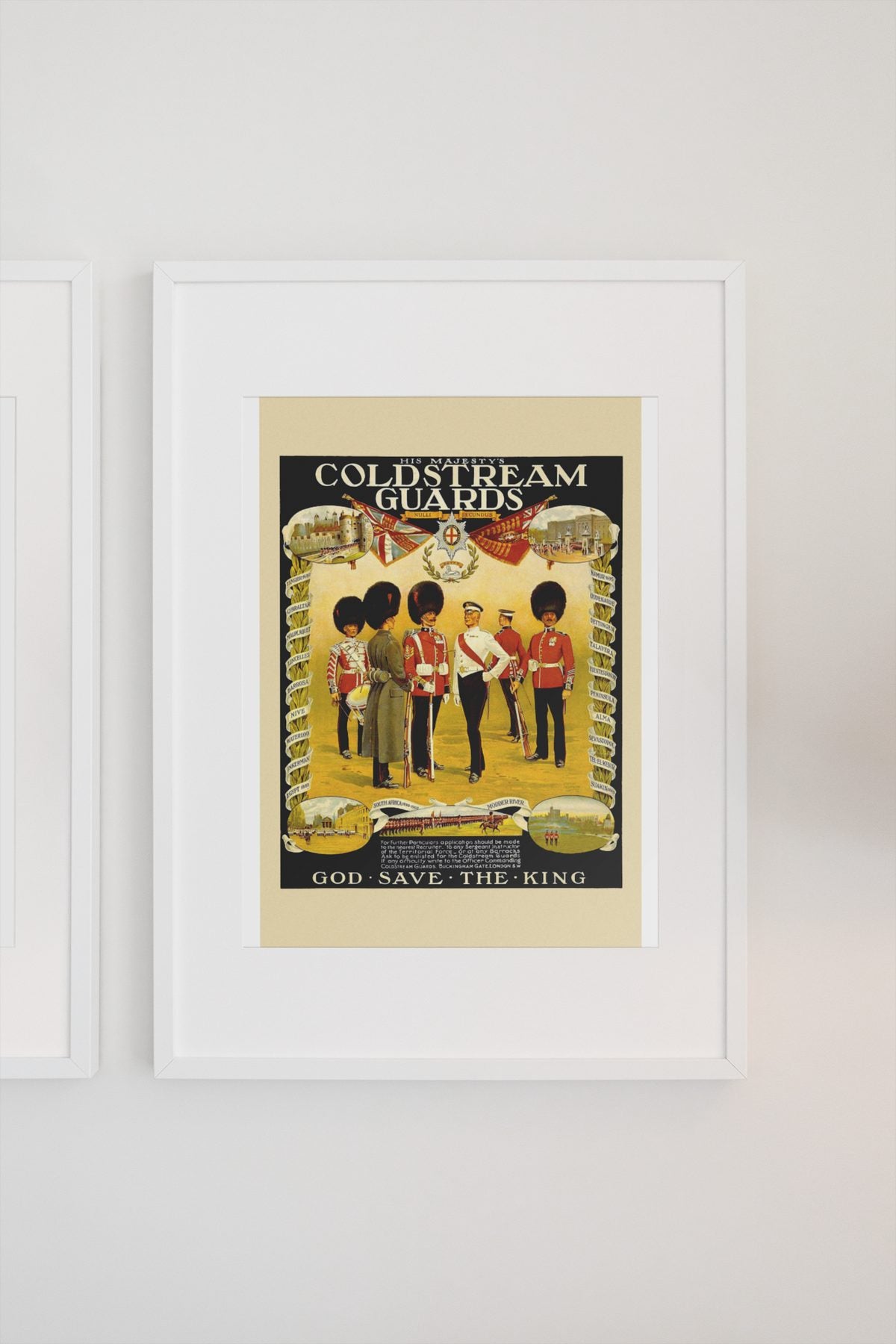 His Majestys Coldstream Guards poster on a light wall