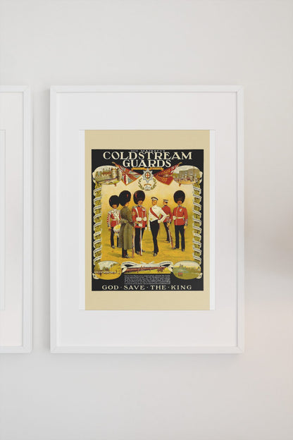 His Majestys Coldstream Guards poster on a light wall
