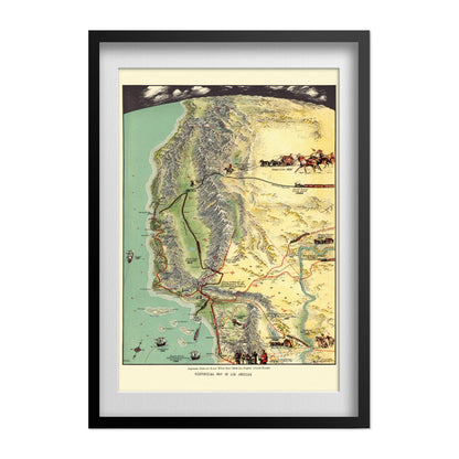 Historical Events that Made Los Angeles Map print in a black frame with a white mat