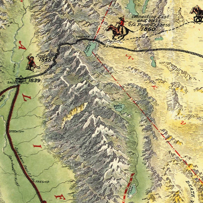 Close-up detail of the Historical Events that Made Los Angeles Map