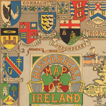 Close-up detail of the Historical Map of Ireland 1969