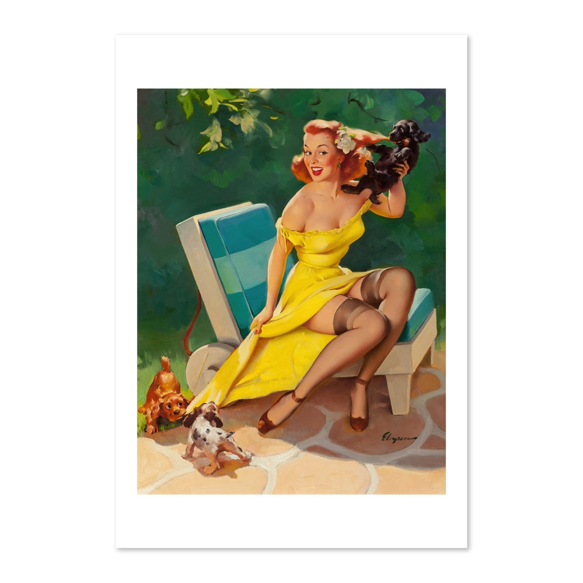 Hold Everything! by Gil Elvgren, pin-up poster — framed print