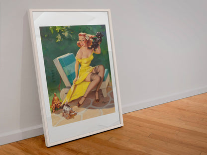 Hold Everything! by Gil Elvgren, pin-up poster — leaning frame