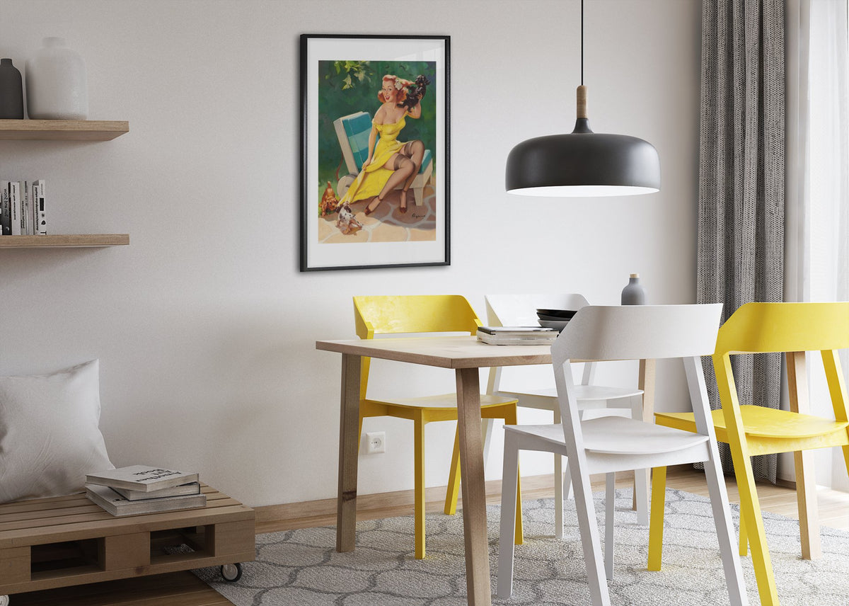 Hold Everything! by Gil Elvgren, pin-up poster — dining room
