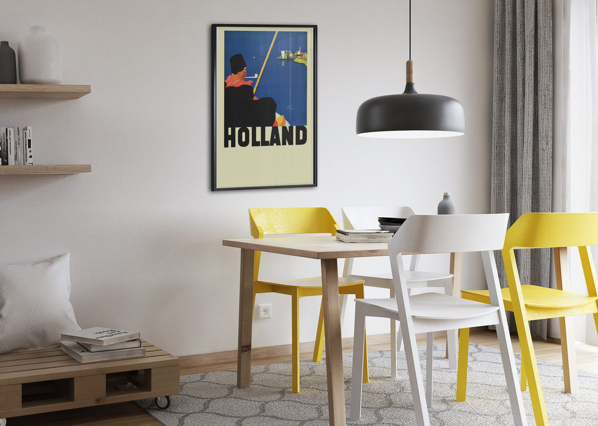 Holland poster framed above a dining table