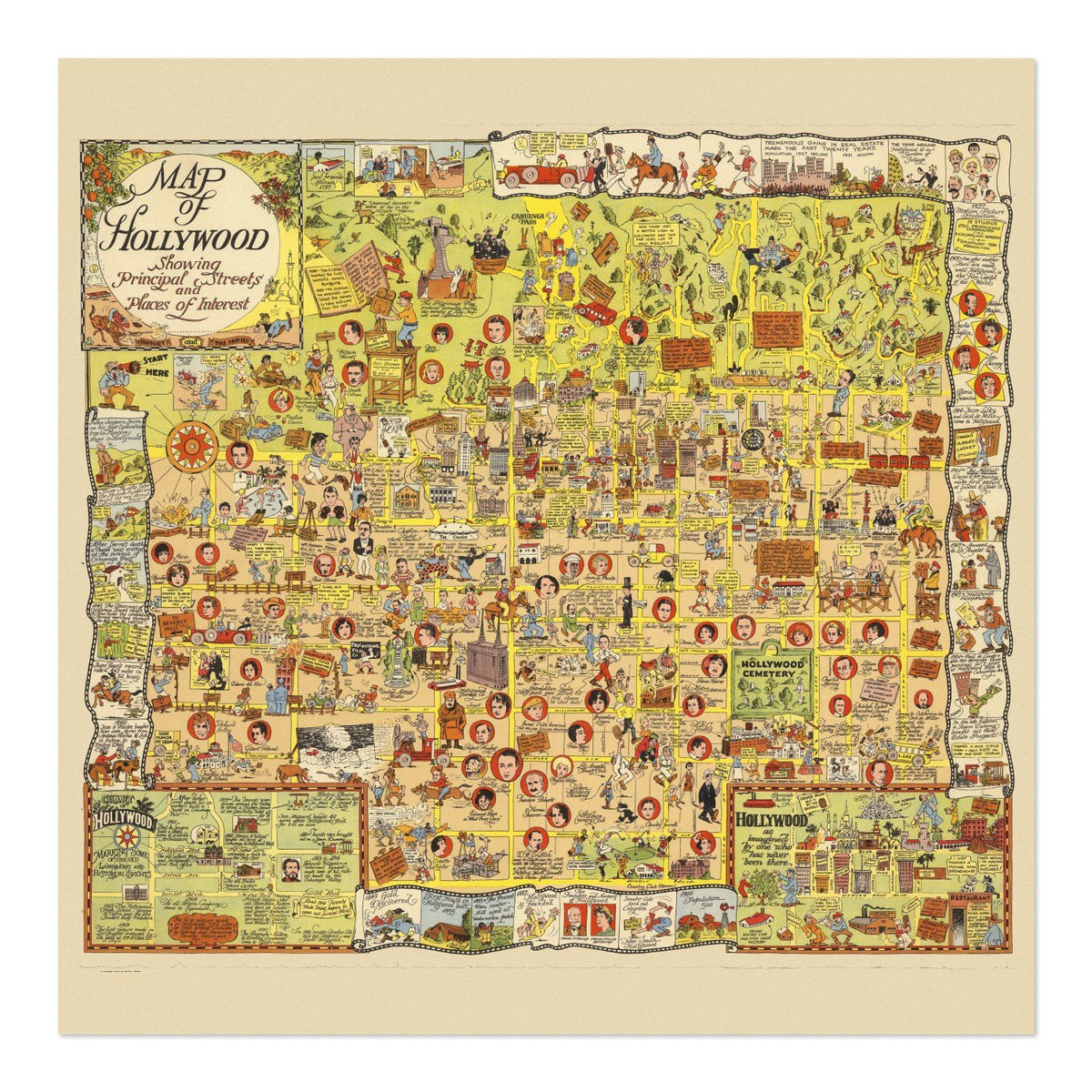 Hollywood 1928 Map vintage print