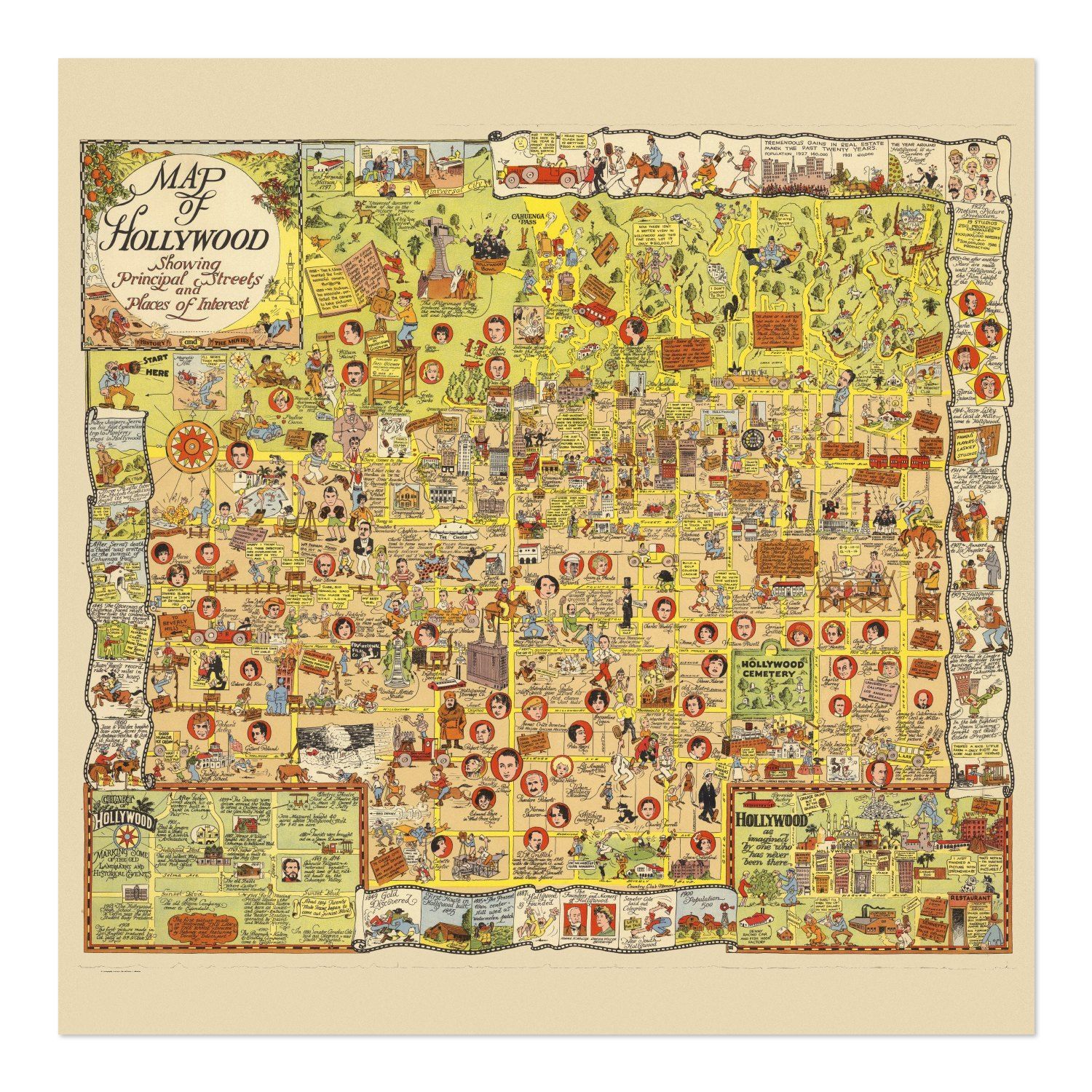 Hollywood 1928 Map vintage print
