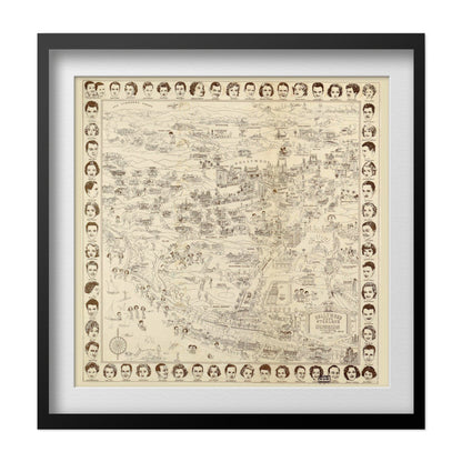Hollywood Starland 1937 Map print in a black frame with a white mat