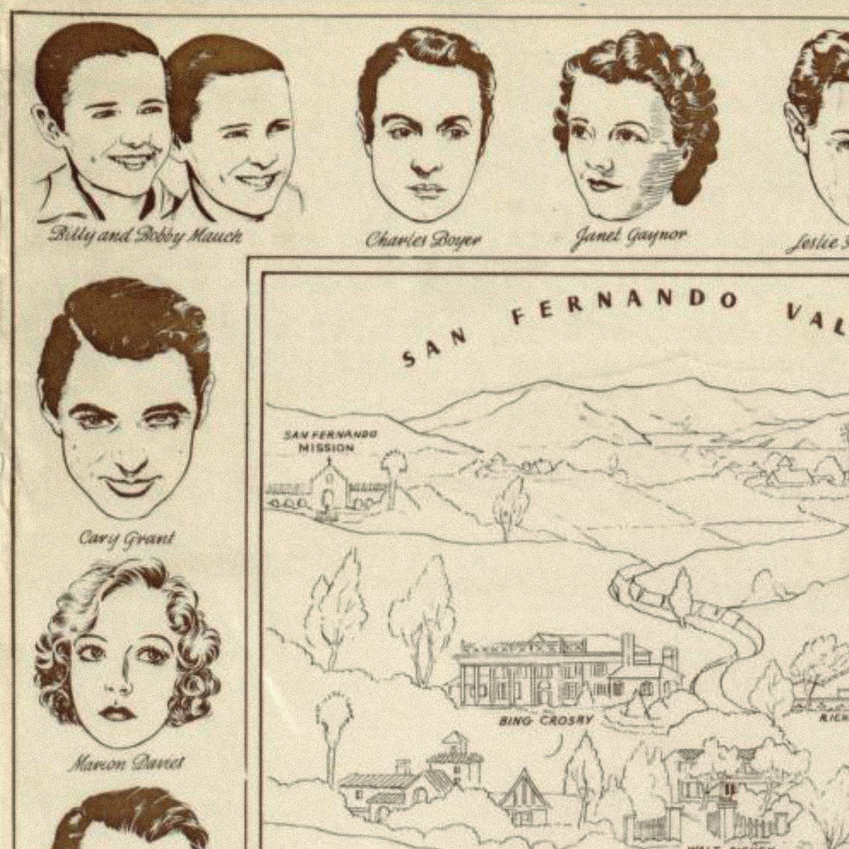 Close-up detail of the Hollywood Starland 1937 Map