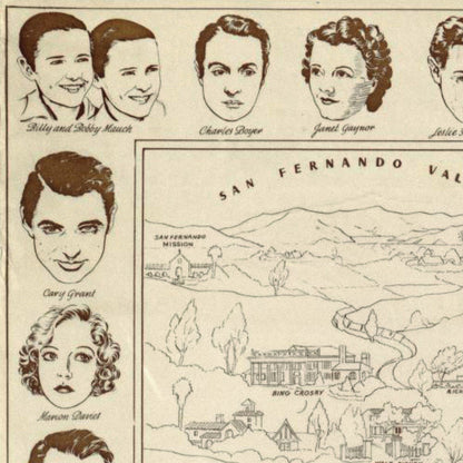 Close-up detail of the Hollywood Starland 1937 Map
