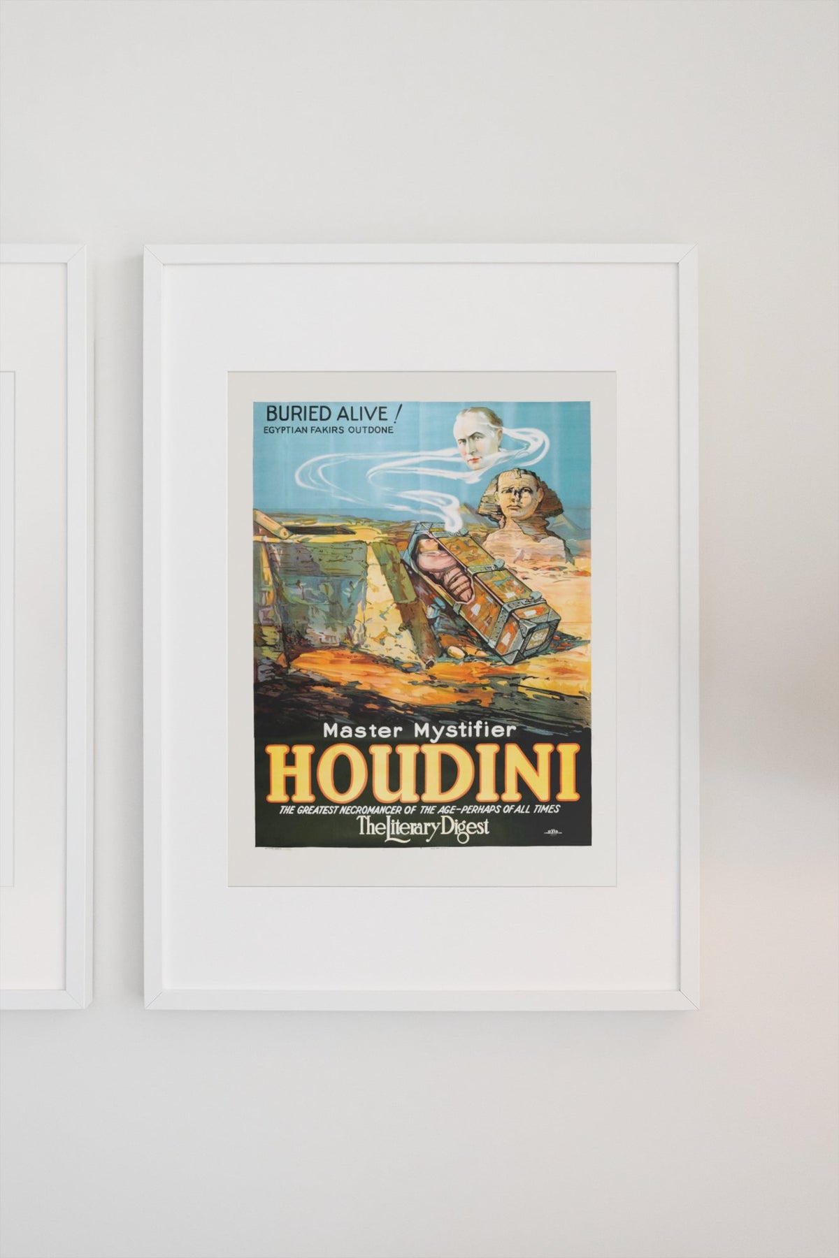 Houdini Buried Alive Egyptian Sphinx poster on a light wall