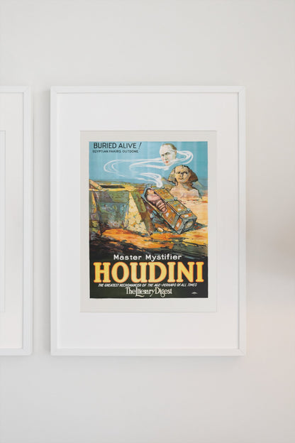 Houdini Buried Alive Egyptian Sphinx poster on a light wall