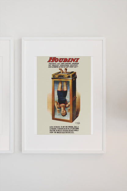 Houdini Chinese Water Torture Cell poster on a light wall