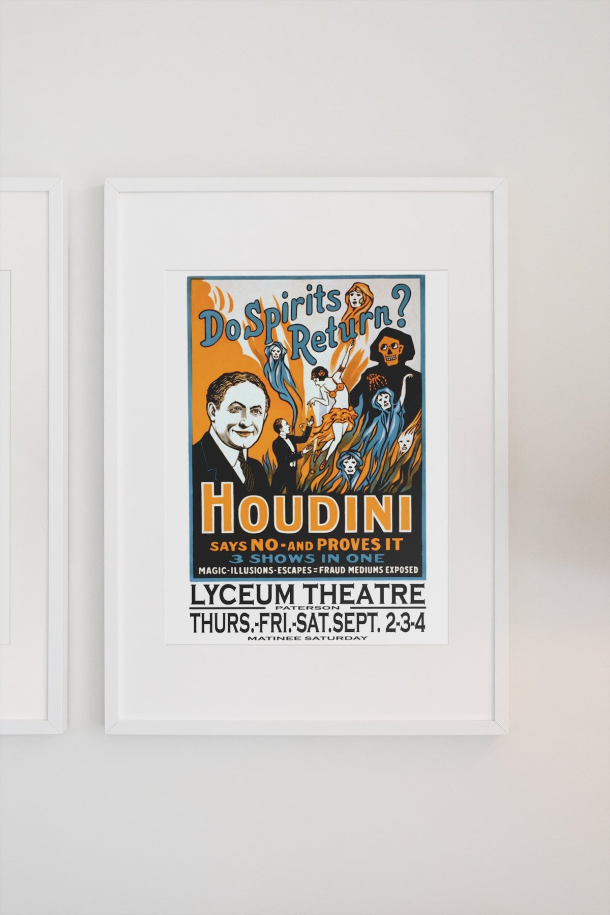 Houdini Do Spirits Return poster on a light wall