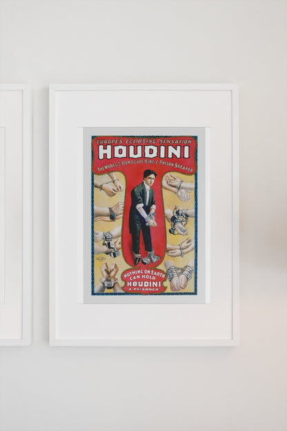 Houdini Handcuff King poster on a light wall