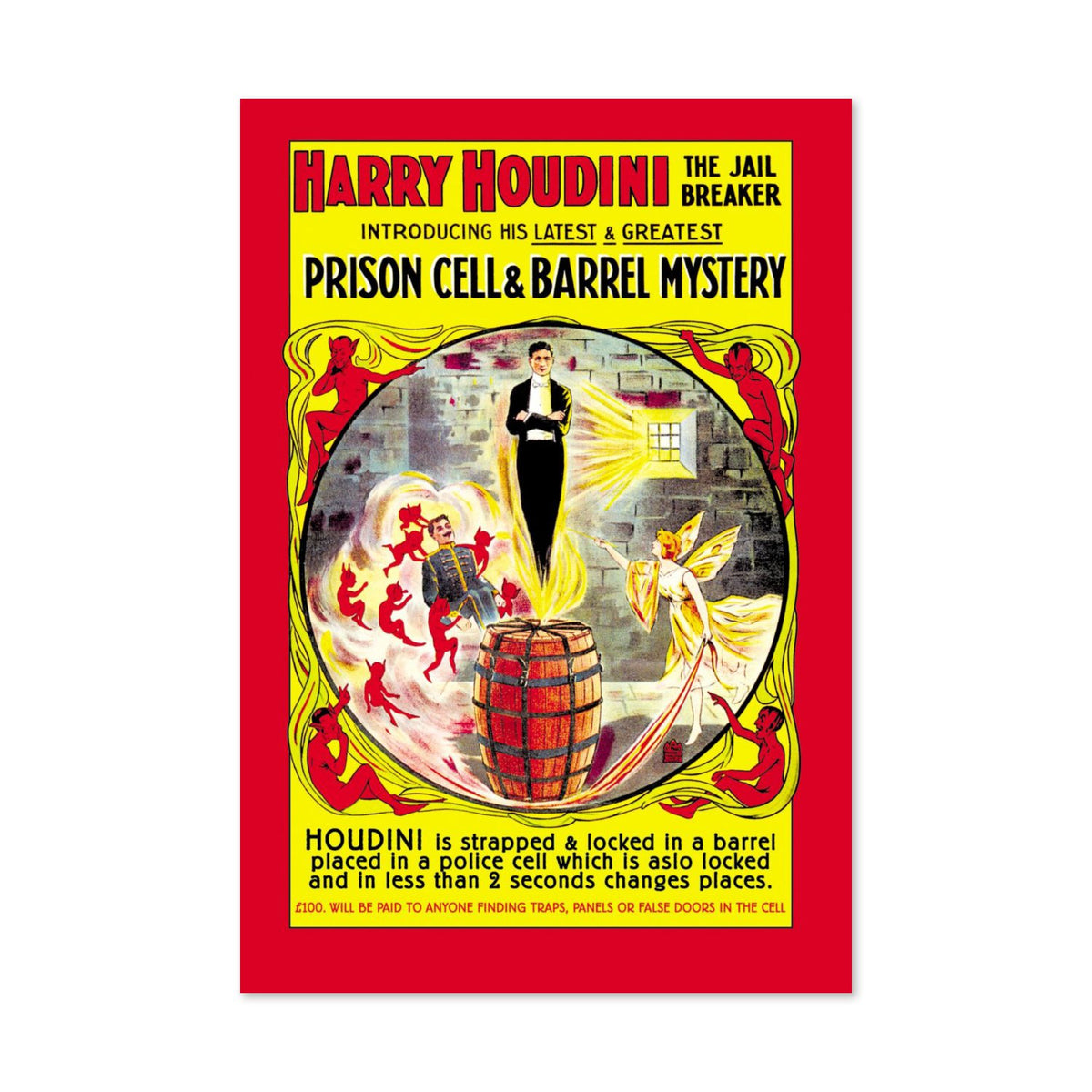 Houdini Prison Cell and Barrel Mystery poster print