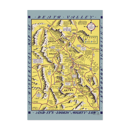 Hysterical Map of Death Valley 1940s vintage print
