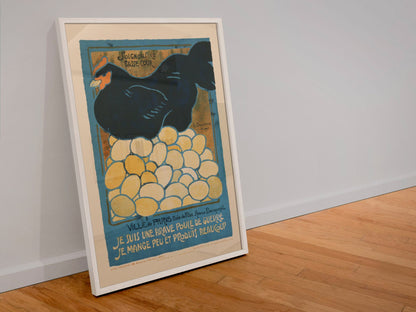 I Am a Good War Hen poster in a white frame leaning against a wall