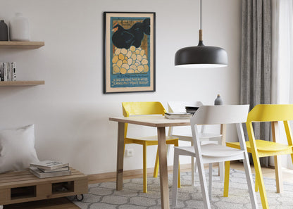 I Am a Good War Hen poster framed above a dining table
