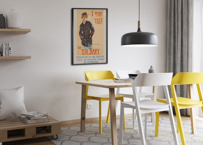 I Want You for the Navy Christy poster framed above a dining table