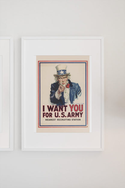 I Want You Uncle Sam poster on a light wall