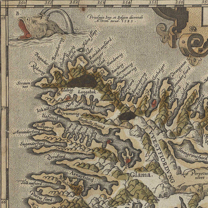 Close-up detail of the Iceland 1590 Map