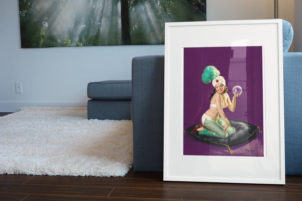 I'm a Happy Medium by Gil Elvgren, pin-up poster — living room wall