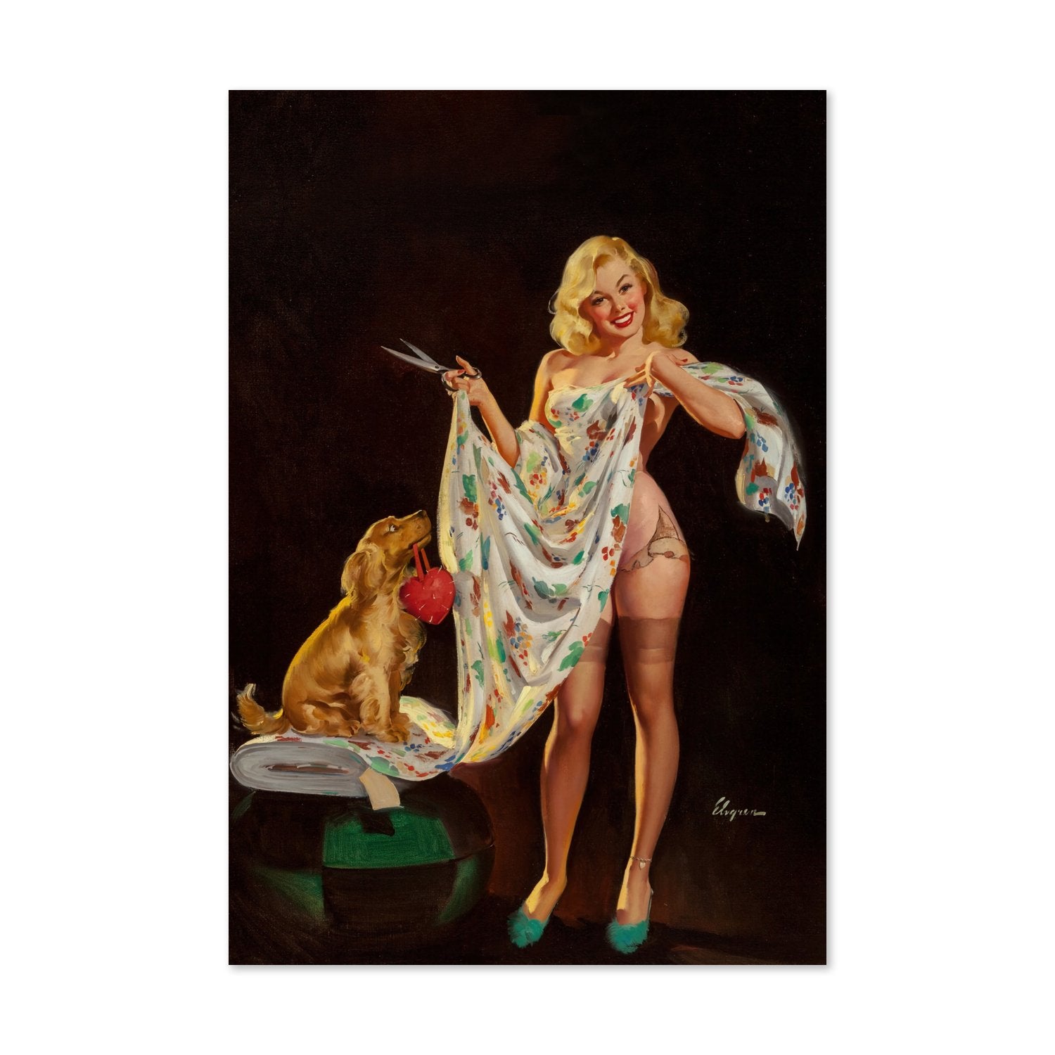 I'm Just Trying It for Sighs by Gil Elvgren, pin-up poster — framed print